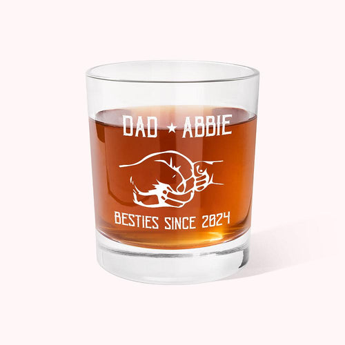 Personalized Dad and Baby Fist Bump 10oz Whiskey Glass with Text Father's Day Birthday Gift for Dad Grandpa Liquor Lover