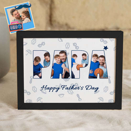 Custom Photo Papa Wooden Frame Personalized Text Gift for Father - SantaSocks