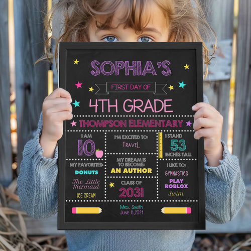 Personalized Back to School Sign First Day of School Sign Gift for Kids - SantaSocks