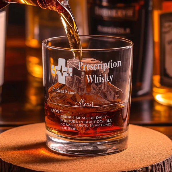 Personalized Funny Prescription Whisky Glasses and Slate Coaster with Laser Engraved Name Father's Day Gift