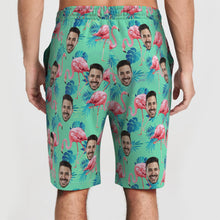 Custom Face Beach Shorts Flamingo Tropical Short For Men All Over Printed Green And Palm Leaves