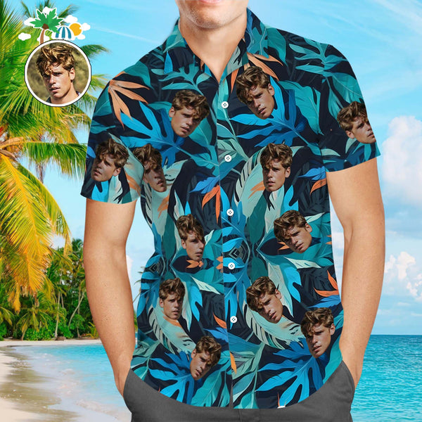 Custom Face Leaves Hawaiian Shirts Flamingo Hawaiian Shirt For Dad Father's Day Gift - SantaSocks