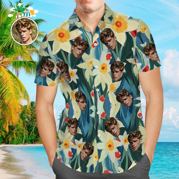 Custom Face Leaves Hawaiian Shirt Flamingo Hawaiian Shirt For Dad - SantaSocks