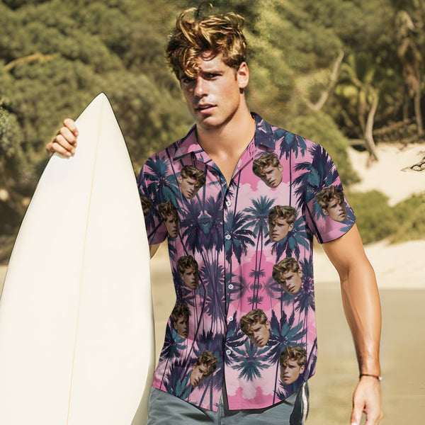 Custom Face Leaves Hawaiian Shirt Flamingo Hawaiian Shirt For Dad - SantaSocks