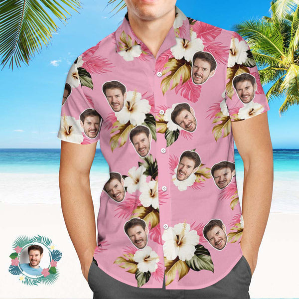 Custom Face Hawaiian Shirt Light Pink Hibiscus Face Hawaiian Shirt