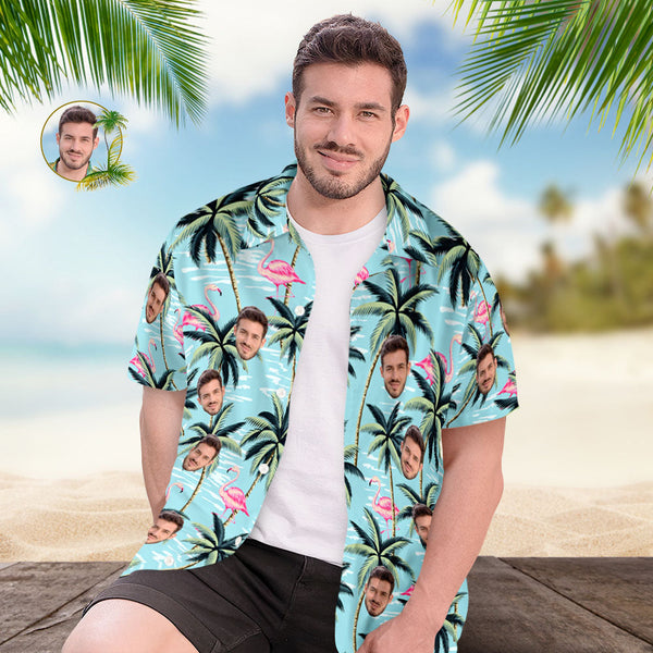 Custom Men Face Hawaiian Shirt Flamingo Beach Shirt Holiady Hawaiian Shirt