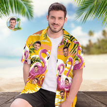 Custom Men Face Hawaiian Shirt Flamingo and Twilight Face Hawaiian Shirt