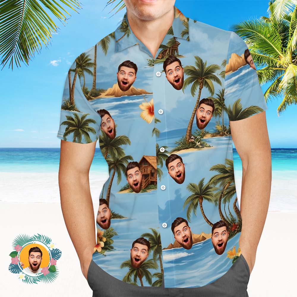 Custom Face Hawaiian Shirts Coconut Tree Vibes And Sea Face Shirt