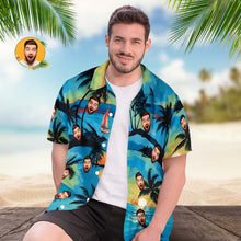 Custom Men Face Hawaiian Shirt Blue And Yellow Beach Sailboat Hawaiian Shirt