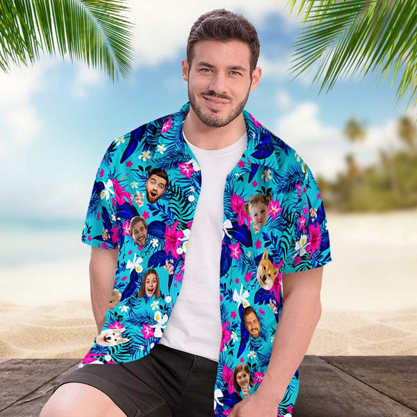 Custom Hawaiian Shirt With Face Personalized Hawaiian Shirt Logo All Over Print Hawaiian Shirt For Men - SantaSocks