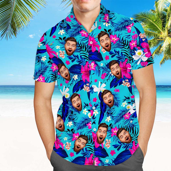 Custom Hawaiian Shirt With Face Personalized Hawaiian Shirt Logo All Over Print Hawaiian Shirt For Men - SantaSocks