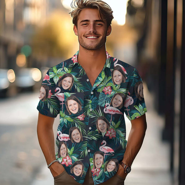 Custom Face Shirt Men's Hawaiian Shirt Flamingo Flower