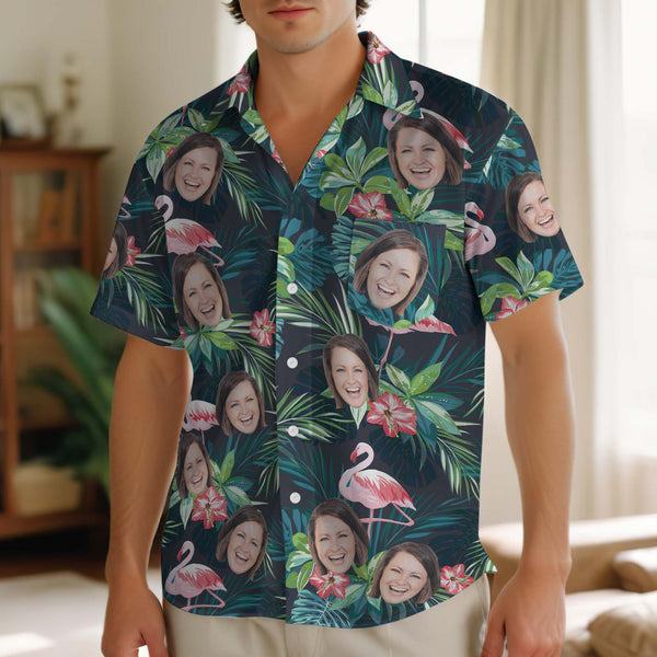 Custom Face Shirt Men's Hawaiian Shirt Flamingo Flower