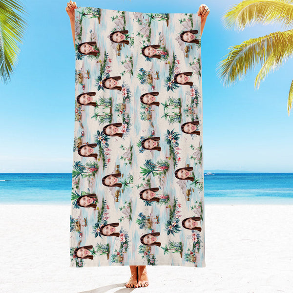 Custom Face Beach Towel Custom Hawaiian Style Beach Towel Funny Gift