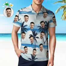 Custom Men's Face Polo Shirt Blue Sea And Coconut Tree Face Polo Shirt