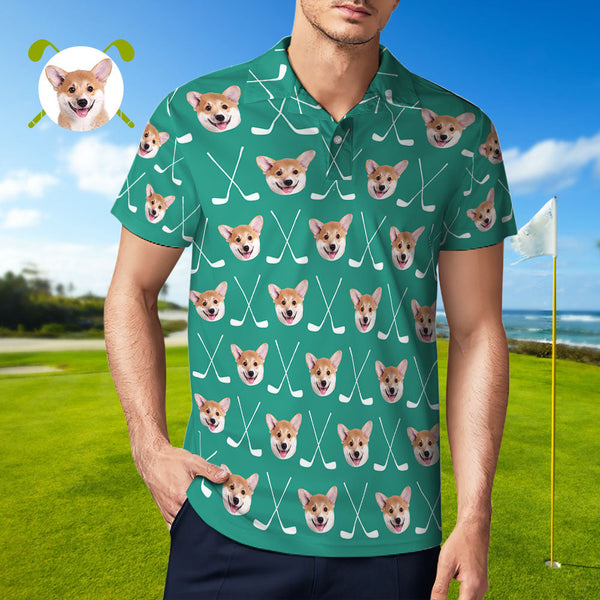 Custom Mens Funny Polo Shirts Mens Personalized Photo Shirts Multiple Faces and Golf Clubs Polo Shirts