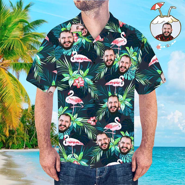 Custom Face Shirt Men's Hawaiian Shirt Flamingo Flower