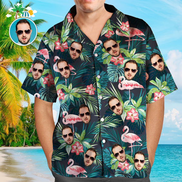 Camisa de Rosto Personalizada Camisa Havaiana Masculina Flor Flamingo