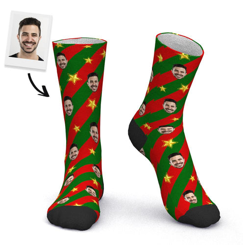 Custom Photo Face Socks Red and Green Christmas Atmosphere Gifts