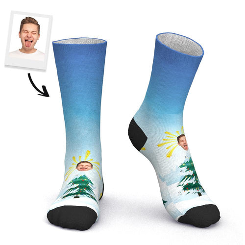Custom Photo Face Socks Outdoor Snow Christmas Tree Printed Gifts