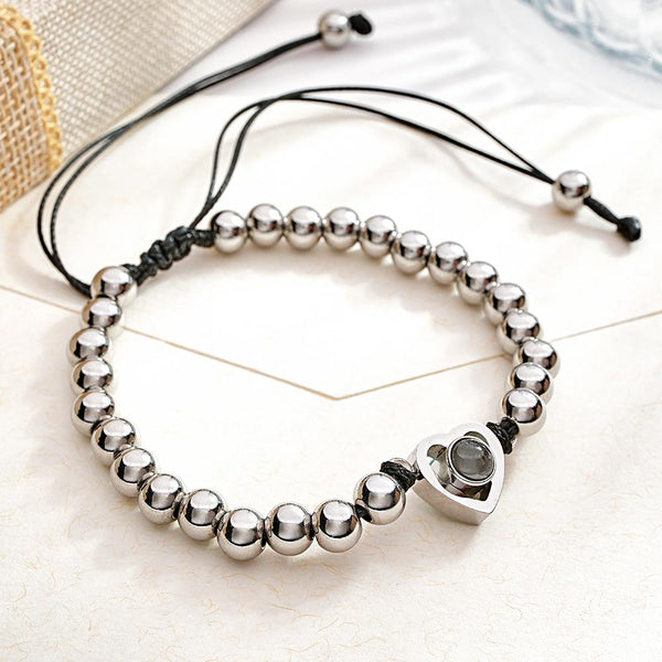 Custom Photo Projection Bracelet Personalized Heart Beads Adjustable Bracelet Gifts For Women - SantaSocks